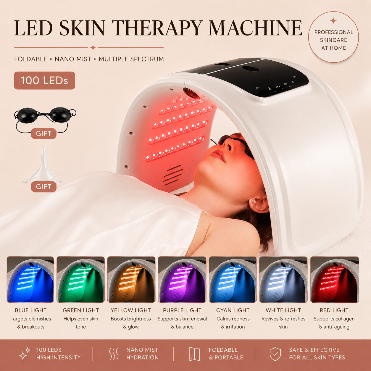 LED Skin Therapy Machine with Hydrating Nano Mist